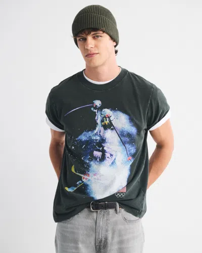 Abercrombie & Fitch Olympics Vintage-inspired Graphic Tee In Black