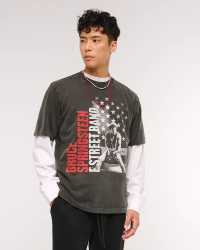 Abercrombie & Fitch Premium Heavyweight 2.0 Bruce Springsteen Graphic Tee In Gray