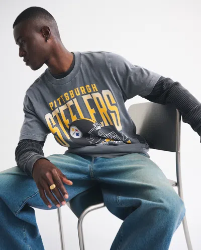 Abercrombie & Fitch Pittsburgh Steelers Vintage-inspired Graphic Tee In Gray