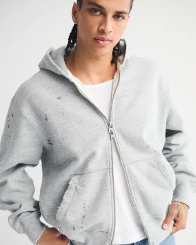 Abercrombie & Fitch Paint Splatter Full-zip Hoodie In Gray