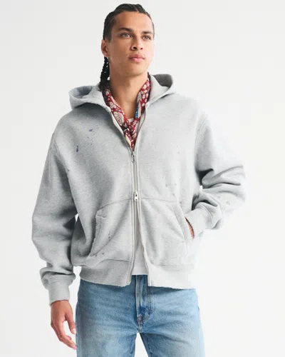 Abercrombie & Fitch Paint Splatter Full-zip Hoodie In Gray
