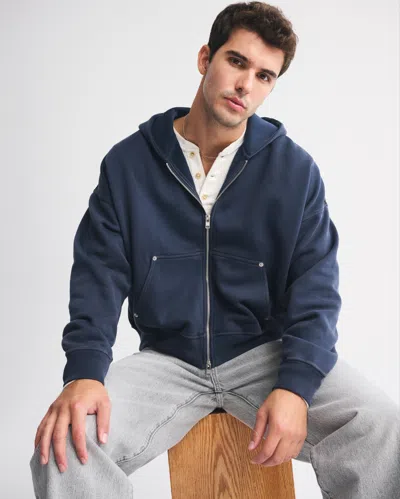 Abercrombie & Fitch Essential Cropped Full-zip Hoodie In Blue