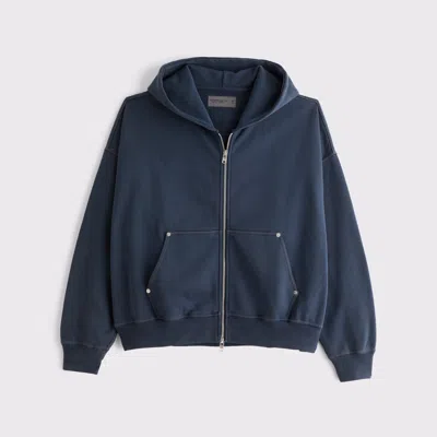 Abercrombie & Fitch Essential Cropped Full-zip Hoodie In Blue