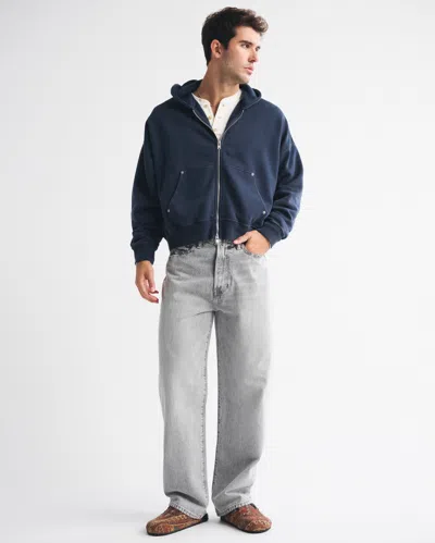 Abercrombie & Fitch Essential Cropped Full-zip Hoodie In Blue