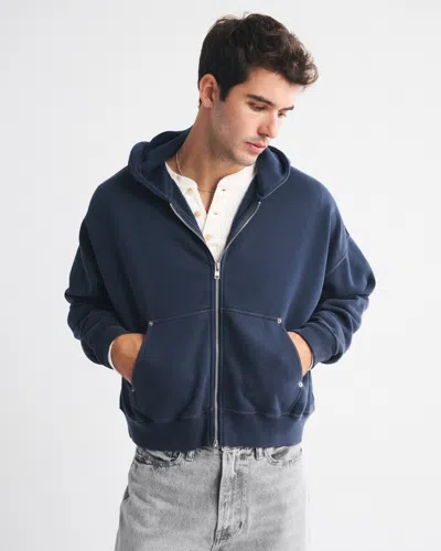 Abercrombie & Fitch Essential Cropped Full-zip Hoodie In Blue