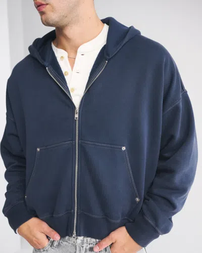 Abercrombie & Fitch Essential Cropped Full-zip Hoodie In Blue