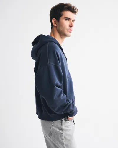 Abercrombie & Fitch Essential Cropped Full-zip Hoodie In Blue