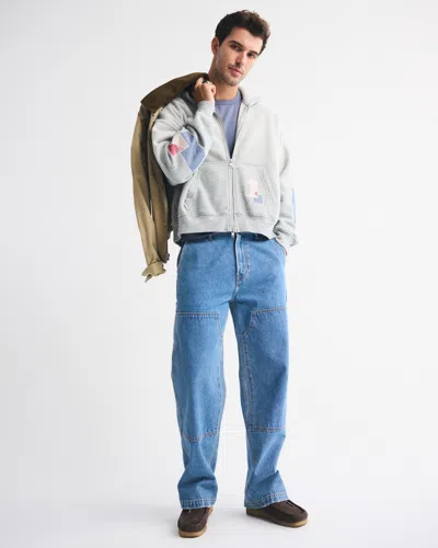 Abercrombie & Fitch Essential Cropped Full-zip Hoodie In Gray