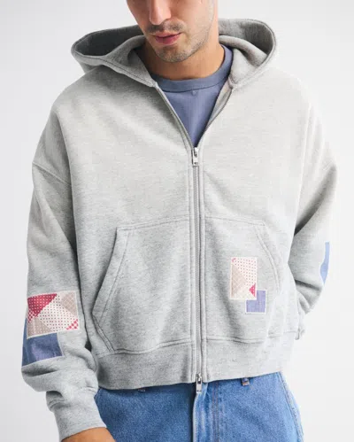Abercrombie & Fitch Essential Cropped Full-zip Hoodie In Gray