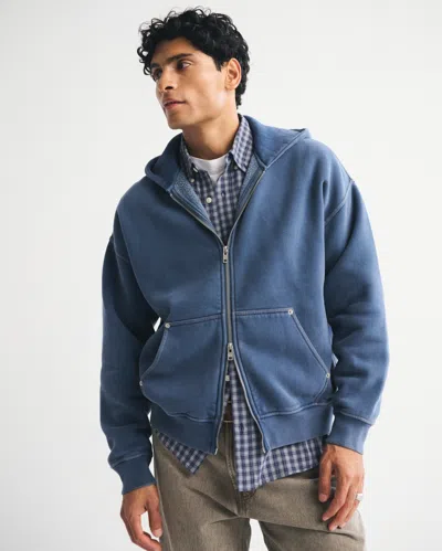 Abercrombie & Fitch Essential Full-zip Hoodie In Blue