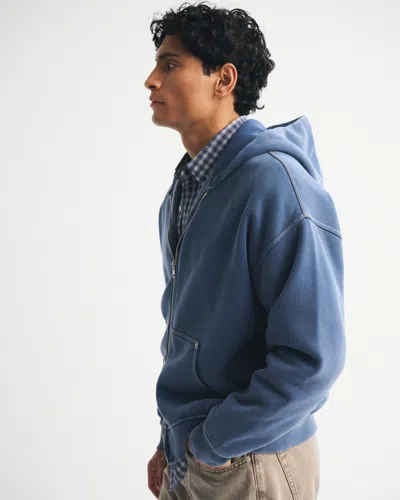 Abercrombie & Fitch Essential Full-zip Hoodie In Blue