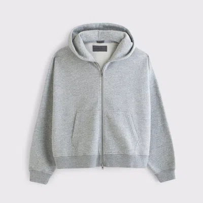 Abercrombie & Fitch Essential Cropped Full-zip Hoodie In Gray