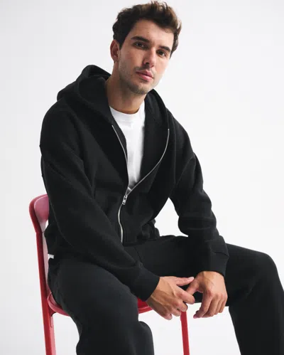 Abercrombie & Fitch Essential Cropped Full-zip Hoodie In Black