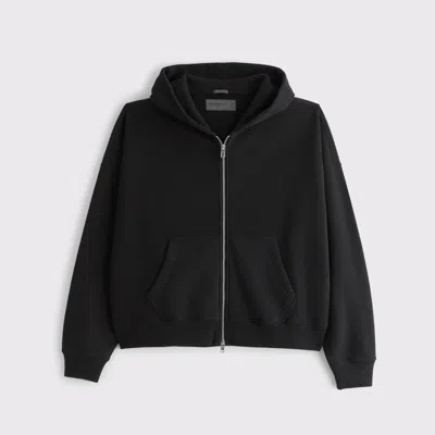 Abercrombie & Fitch Essential Cropped Full-zip Hoodie In Black