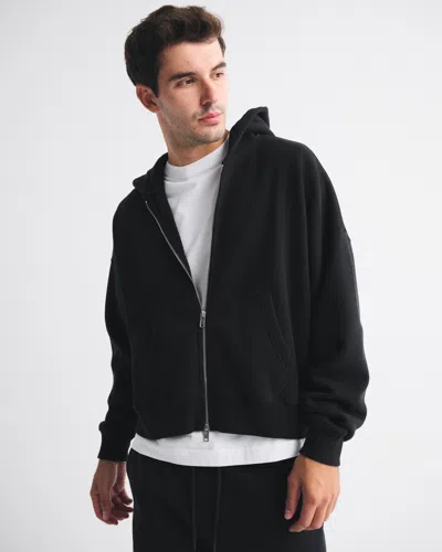 Abercrombie & Fitch Essential Cropped Full-zip Hoodie In Black