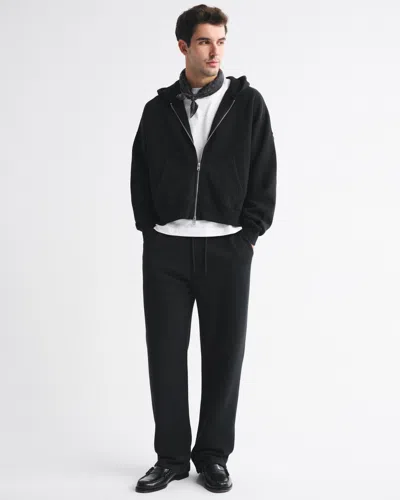 Abercrombie & Fitch Essential Cropped Full-zip Hoodie In Black