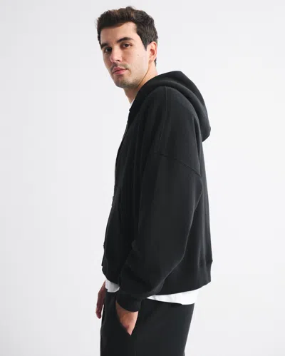Abercrombie & Fitch Essential Cropped Full-zip Hoodie In Black