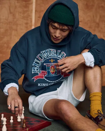 Abercrombie & Fitch Budweiser Graphic Popover Hoodie In Blue