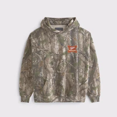 Abercrombie & Fitch Miller High Life Graphic Popover Hoodie In Green