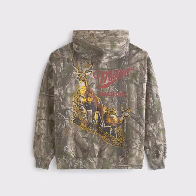 Abercrombie & Fitch Miller High Life Graphic Popover Hoodie In Green