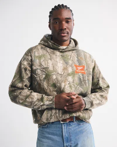 Abercrombie & Fitch Miller High Life Graphic Popover Hoodie In Green