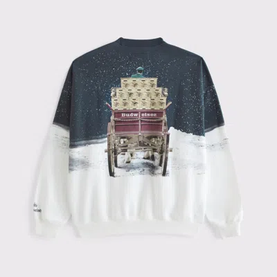 Abercrombie & Fitch Budweiser Graphic Crew Sweatshirt In White
