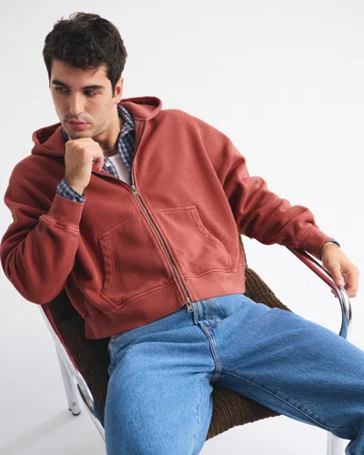 Abercrombie & Fitch Essential Cropped Full-zip Hoodie In Brown