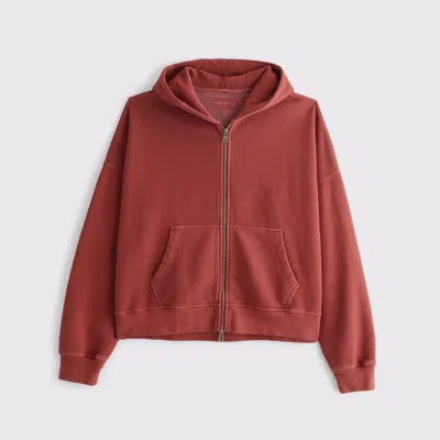 Abercrombie & Fitch Essential Cropped Full-zip Hoodie In Brown