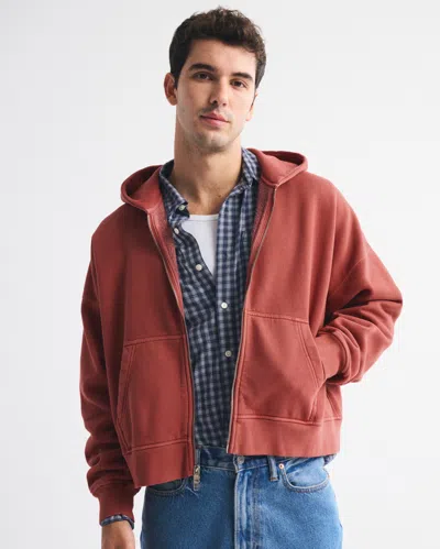 Abercrombie & Fitch Essential Cropped Full-zip Hoodie In Brown