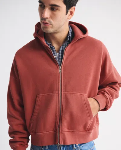 Abercrombie & Fitch Essential Cropped Full-zip Hoodie In Brown