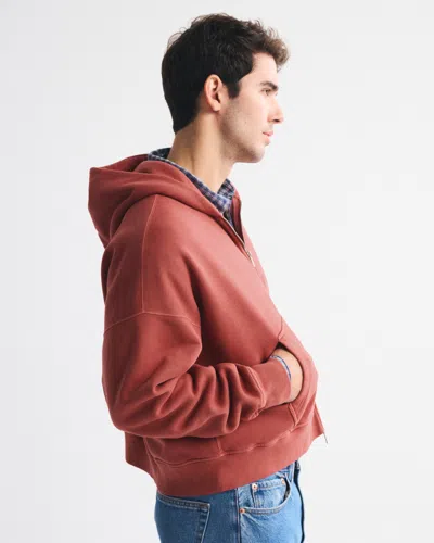Abercrombie & Fitch Essential Cropped Full-zip Hoodie In Brown