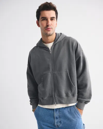 Abercrombie & Fitch Essential Cropped Full-zip Hoodie In Gray