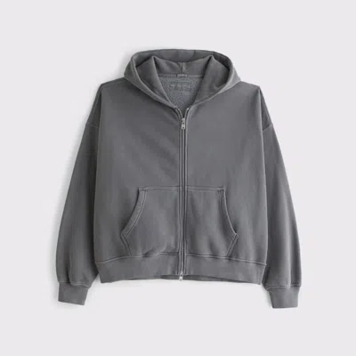 Abercrombie & Fitch Essential Cropped Full-zip Hoodie In Gray