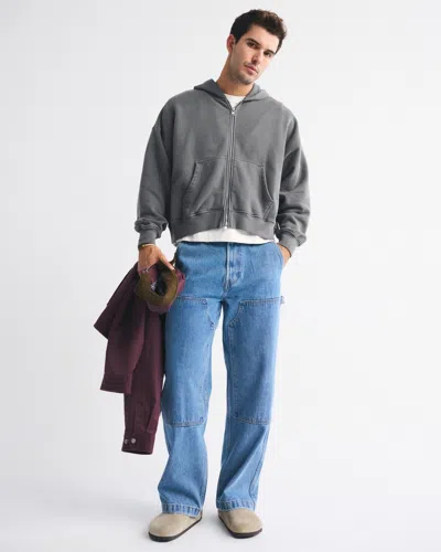 Abercrombie & Fitch Essential Cropped Full-zip Hoodie In Gray