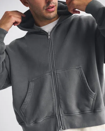 Abercrombie & Fitch Essential Cropped Full-zip Hoodie In Gray