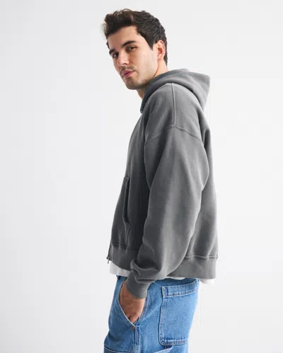 Abercrombie & Fitch Essential Cropped Full-zip Hoodie In Gray