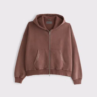 Abercrombie & Fitch Essential Cropped Full-zip Hoodie In Brown