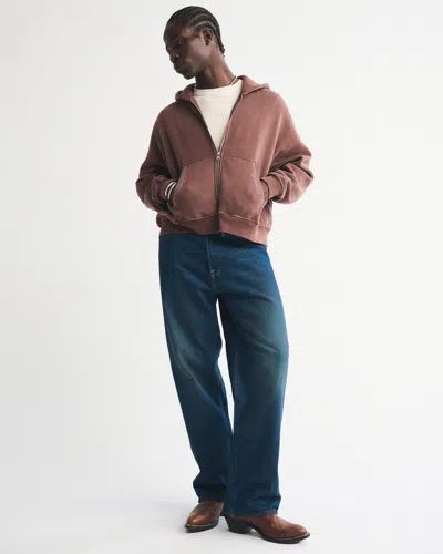 Abercrombie & Fitch Essential Cropped Full-zip Hoodie In Brown