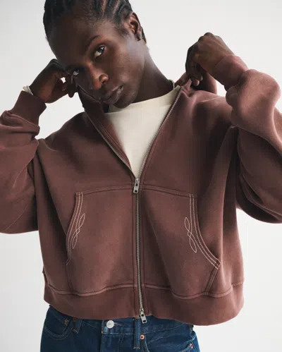 Abercrombie & Fitch Essential Cropped Full-zip Hoodie In Brown