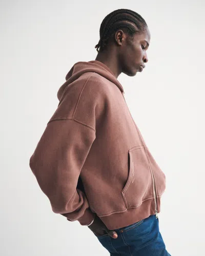 Abercrombie & Fitch Essential Cropped Full-zip Hoodie In Brown