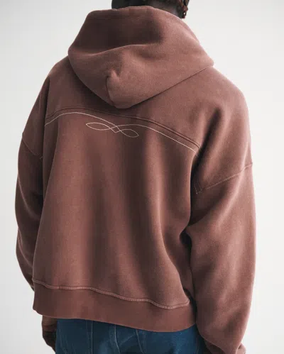 Abercrombie & Fitch Essential Cropped Full-zip Hoodie In Brown
