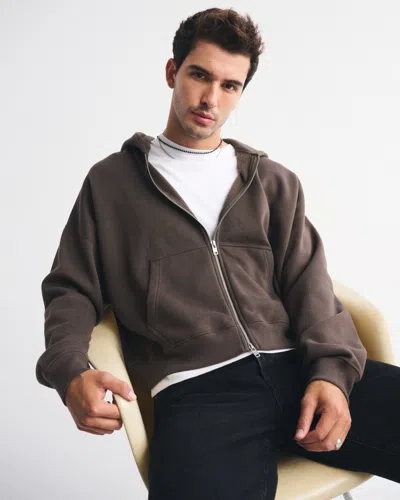 Abercrombie & Fitch Essential Cropped Full-zip Hoodie In Brown
