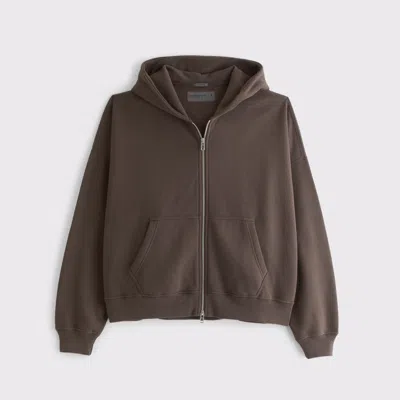 Abercrombie & Fitch Essential Cropped Full-zip Hoodie In Brown