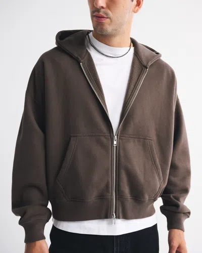Abercrombie & Fitch Essential Cropped Full-zip Hoodie In Brown