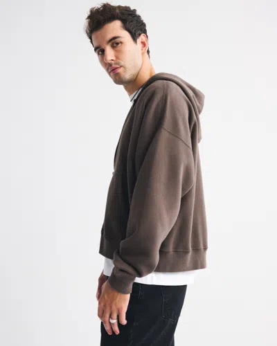 Abercrombie & Fitch Essential Cropped Full-zip Hoodie In Brown