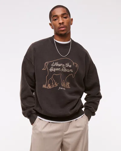 Abercrombie & Fitch Western Graphic Crew Sweatshirt In Black