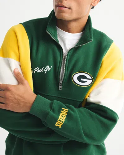 Abercrombie & Fitch Green Bay Packers Half-zip Sweatshirt In Green