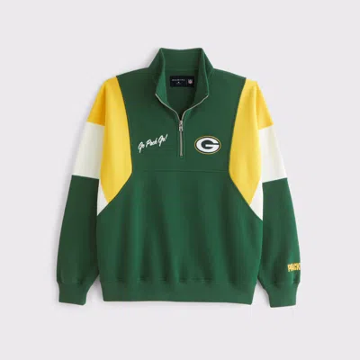 Abercrombie & Fitch Green Bay Packers Half-zip Sweatshirt In Green