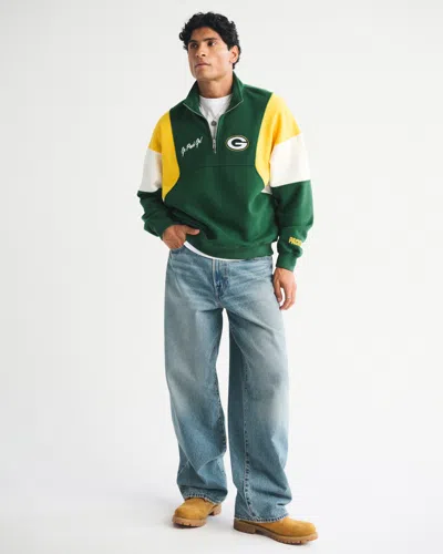 Abercrombie & Fitch Green Bay Packers Half-zip Sweatshirt In Green