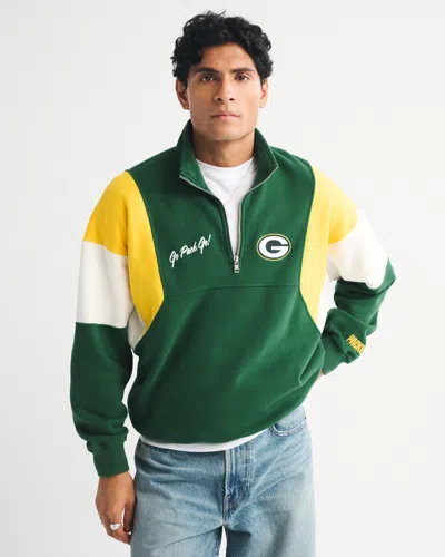 Abercrombie & Fitch Green Bay Packers Half-zip Sweatshirt In Green